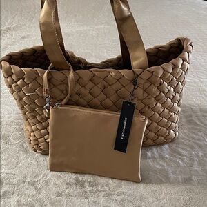 New BCBG Max Azria Elegant Tan Woven Tote Bag